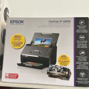 The Epson FastFoto FF-680W is a compact photo and document scanner that can scan